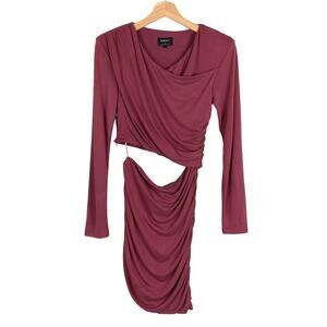 Bardot Rosa Ruched Wrap Cropped Mini Dress In Burgundy Women's Size Medium